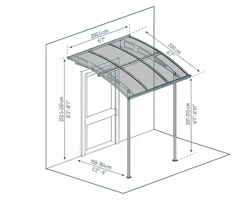 גגון Vega אפור 2x2 עם רגליים לכניסה ולמרפסת-הובלה בחינם 703399