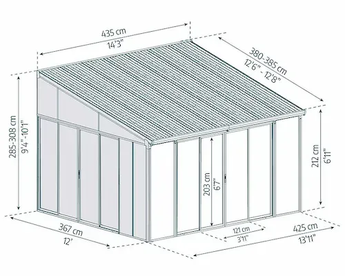 פרגולה אלומיניום סגורה SanRemo אפורה 3.9x4.4 עם קירוי שקוף-הובלה חינם 703991 