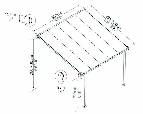 פרגולה אלומיניום Feria לבנה 3x3.1 עם קירוי לבן-הובלה חינם 702720