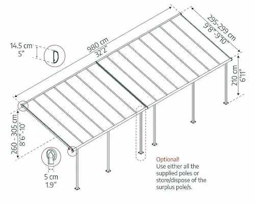 פרגולה אלומיניום Sierra אפורה 3x9.7 עם קירוי ברונזה-הובלה חינם 705341 