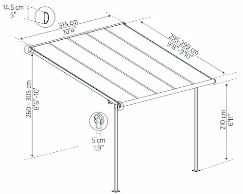 פרגולה אלומיניום Sierra אפורה 3x3.1 עם קירוי ברונזה-הובלה חינם 705327 