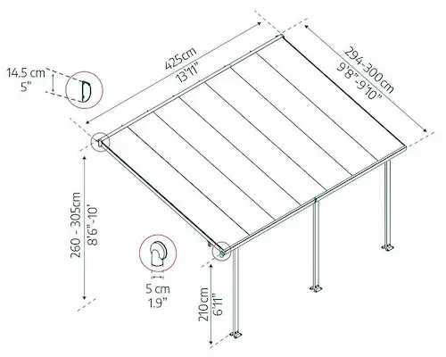 פרגולה אלומיניום Feria לבנה 3x4.3 עם קירוי לבן-הובלה חינם 702721