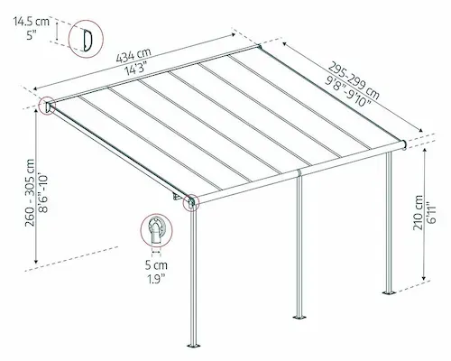 פרגולה אלומיניום Sierra אפורה 3x4.3 עם קירוי ברונזה-הובלה חינם 705329