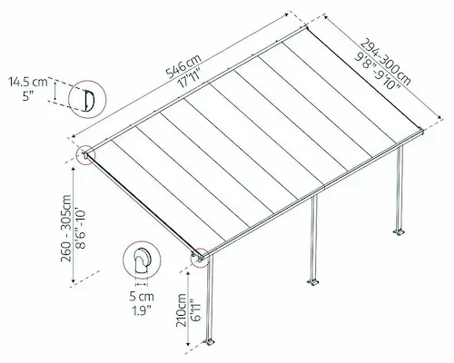 פרגולה אלומיניום Feria לבנה 3x5.5 עם קירוי לבן-הובלה חינם 702774 