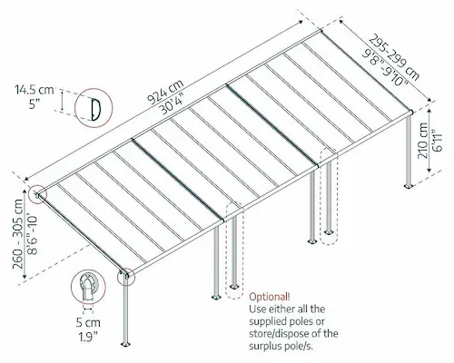 פרגולה אלומיניום Sierra אפורה 3x9.2 עם קירוי ברונזה-הובלה בחינם 705340