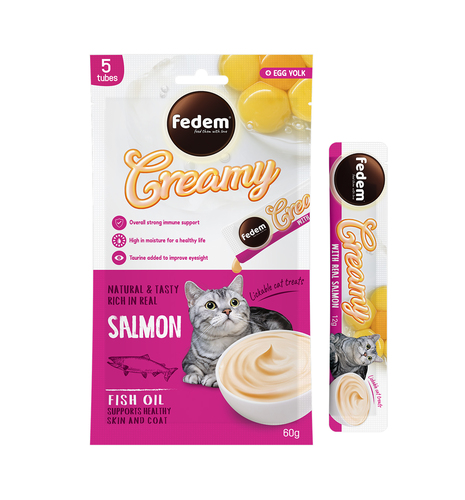 חטיפים לחתולים - Creamy בטעם סלמון עם חלמון ביצה (12יח בקרטון) - 1