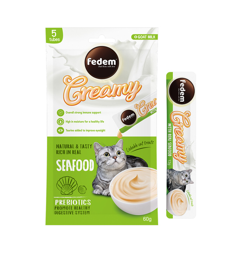 חטיפים לחתולים - Creamy בטעם פירות ים עם חלמון ביצה (12יח בקרטון) - 1