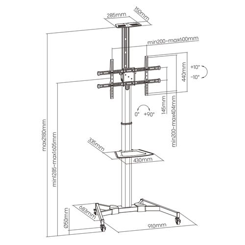מתקן תליה עגלה ניידת עבור מסכים טלויזיה 