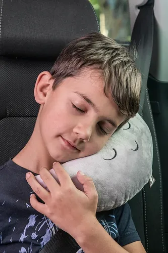 כרית תמיכה בצורת ירח מוני למניעת שריטות מחגורת הרכב ולתמיכה בראש בזמן שינה - אפור