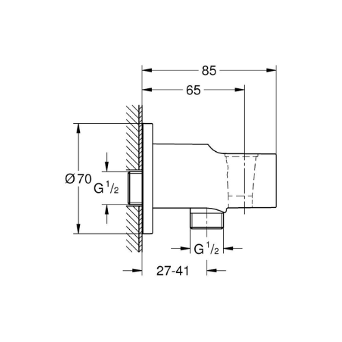מידות נקודת מים עם מתלה למקלחת גרואה GROHE TEMPESTA 28628001