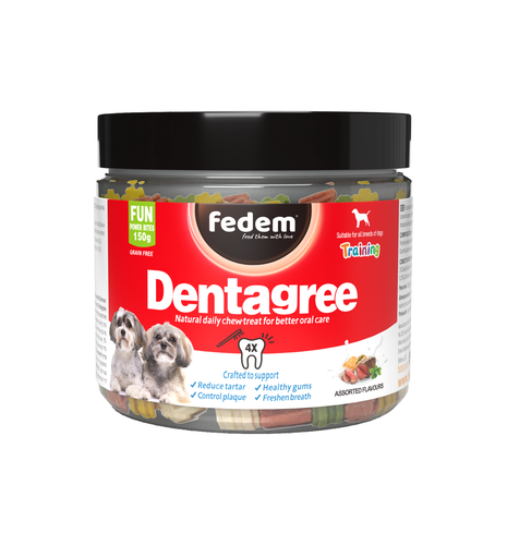 חטיפים וביסקוויטים לכלבים - Dentagreeחטיפי אילוף בטעמים שונים 150 גר(18 יח בקרטון) - 1
