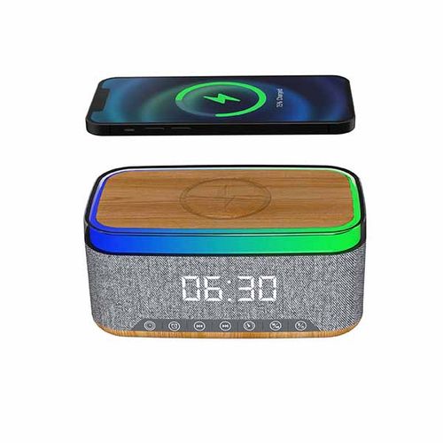 מטען אלחוטי מהיר 15W משולב עם רדיו/רמקול Bluetooth 10W ושעון דיגיטלי