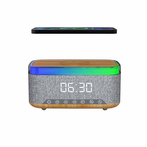מטען אלחוטי מהיר 15W משולב עם רדיו/רמקול Bluetooth 10W ושעון דיגיטלי