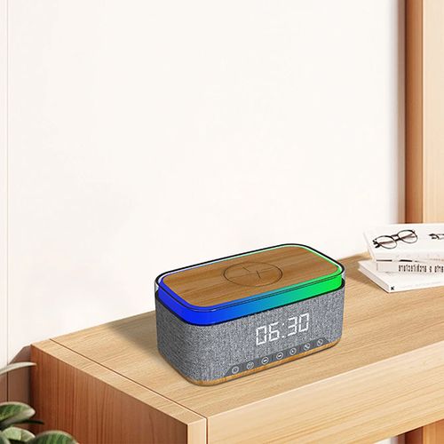 מטען אלחוטי מהיר 15W משולב עם רדיו/רמקול Bluetooth 10W ושעון דיגיטלי