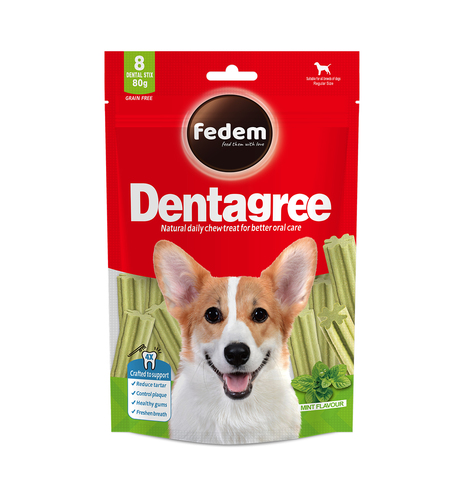 חטיפים וביסקוויטים לכלבים - Dentagree דנטל סטיקס בטעם מנטה 80 גר (18 יח בקרטון) - 1