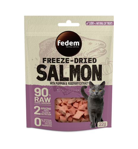 חטיפים לחתולים - Freeze-Dried חטיף סלמון ודלעת מיובש בהקפאה (12יח בקרטון) - 1