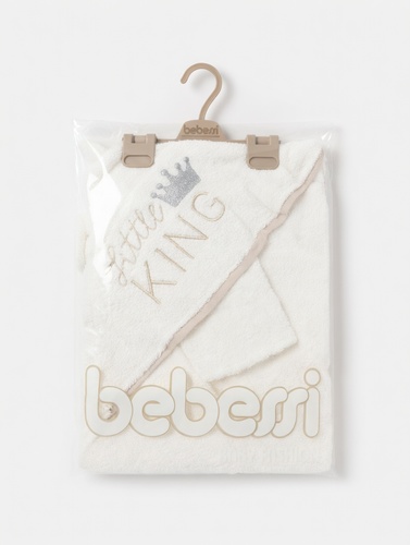 מגבת רחצה עם קפוצ'ון לתינוק Little King לבן Bebessi
