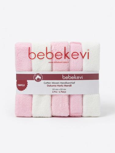 סט מגבות קטנות Bebekevi – 6 יחידות (ורוד/לבן)