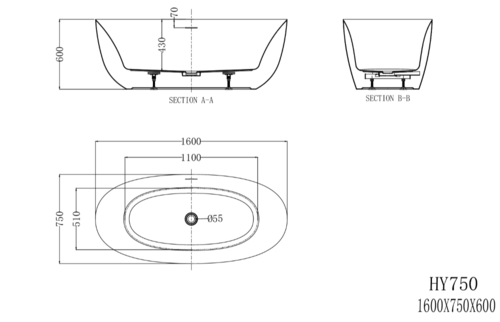 אמבטיה עומדת FREE STANDING דגם דובה 160/75 לבן מבריק