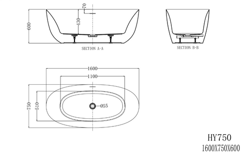 אמבטיה עומדת FREE STANDING דגם דובה 160/75 לבן מט