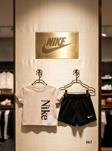 חליפת קיץ קצרה לבנות מבית NIKE מקורית - חולצת בז' ומכנס שחור