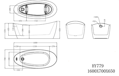 אמבטיה עומדת FREE STANDING דגם לונה 160/70 לבן מבריק