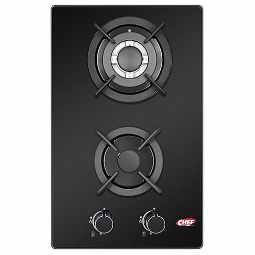 כיריים גז דומינו זכוכית שחורה 2 מבערים Chef שף GB3004
