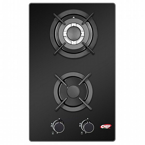 כיריים גז דומינו זכוכית שחורה 2 מבערים Chef שף GB3004