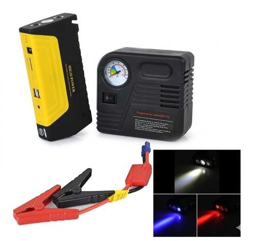  ערכת חירום בוסטר התנעה וטעינה 13,600mAh + קומפרסור נייד רב תכליתי מקצועי לרכב ולבית כולל כניסת USB ופנס LED מתאים לרכב בנזין /דיזל 