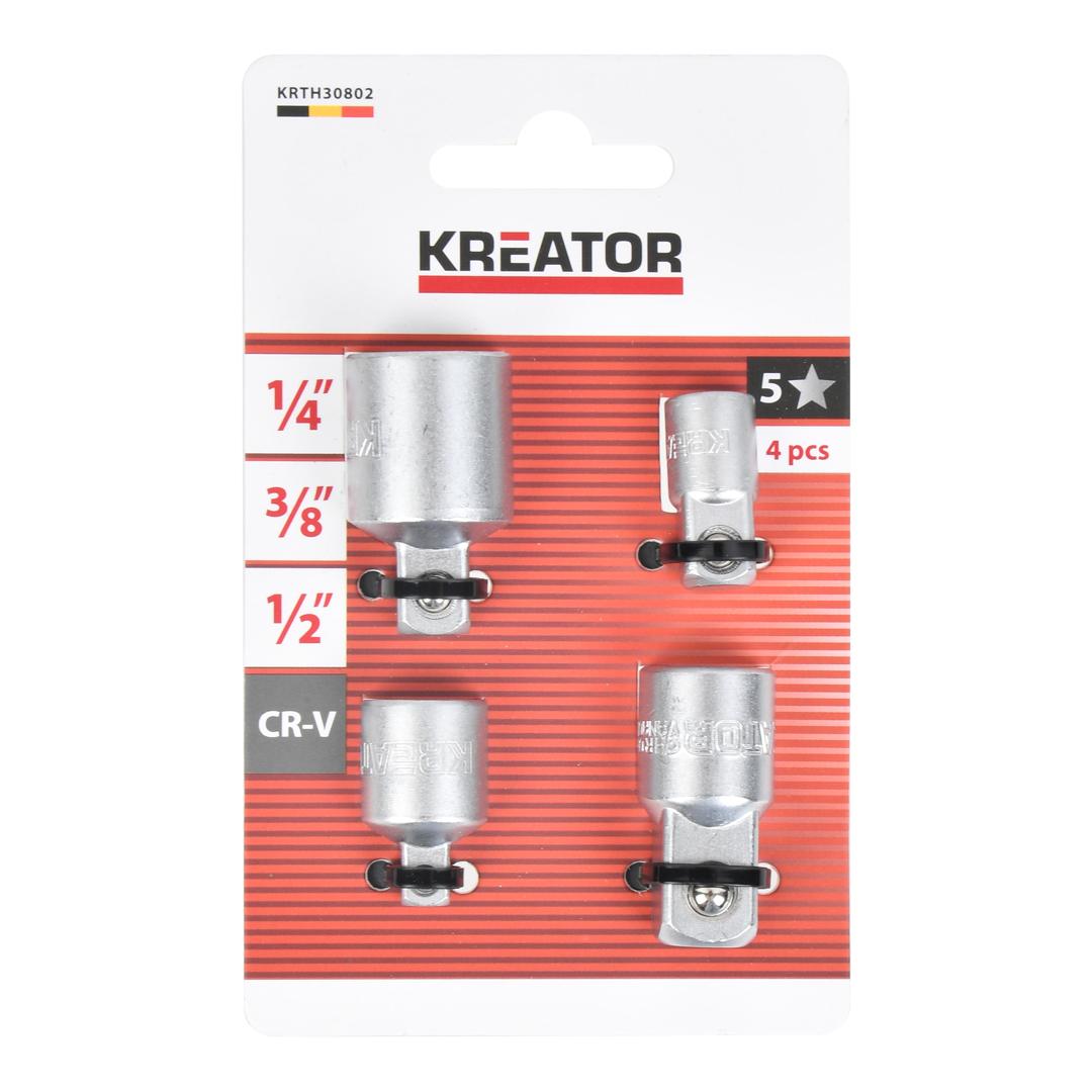 מתאם 4 יחידות 1/2-3/8 3/8-1/2 3/8-1/4 1/4-3/8  106 KRTH30802, SOCKET LONG 1/4" 3/8" 1/2" - 4 PCS ברקוד 5400338124907