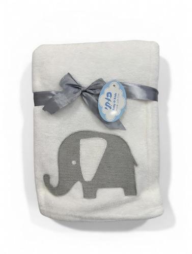 שמיכת תינוק כותי Baby & Kids עם אפליקציית פיל 75×100 ס״מ – לבן