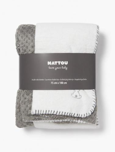 שמיכת תינוק דו צדדית 75×100 אפור לבן Nattou