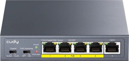מתג רשת שולחני Cudy GS105P 5-Port Gigabit PoE+ -הספק 36W וטווח מורחב