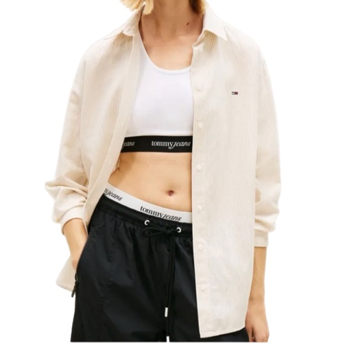 חולצה מכופתרת TOMMY JEANS מידות XS-L לנשים בגוון שמנת קורדרוי