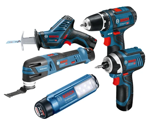 סט נטען 12V מברגת אימפקט + מברגת פוטר + מולטיטול + מסור יד + פנס + 3 סוללות BOSCH 15990.K11 2Ah