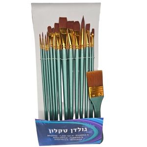 סט 14 מכחולים ומברשת מגוון גדלים וצורות גולדן טקלון