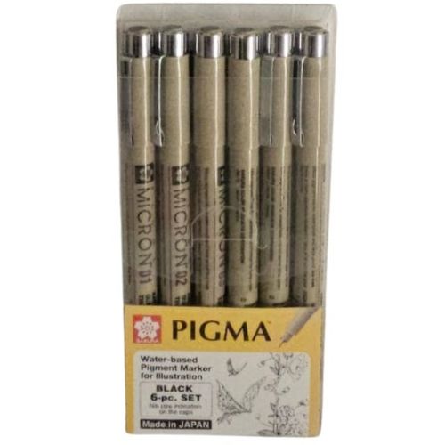 סט 6 טושים פיגמה שחור PIGMA Micron (01, 02, 03, 04, 05, 08)