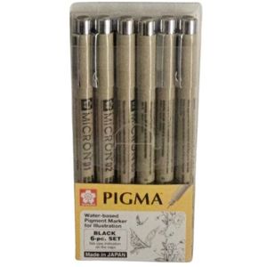 סט 6 טושים פיגמה שחור PIGMA Micron (01, 02, 03, 04, 05, 08)