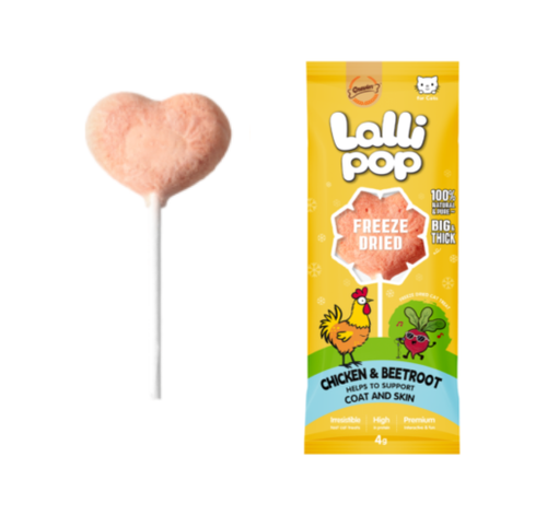 גנולרס Lallipop חטיף סוכריה על מקל בהקפאה יבשה בטעם עוף וסלק לחתולים