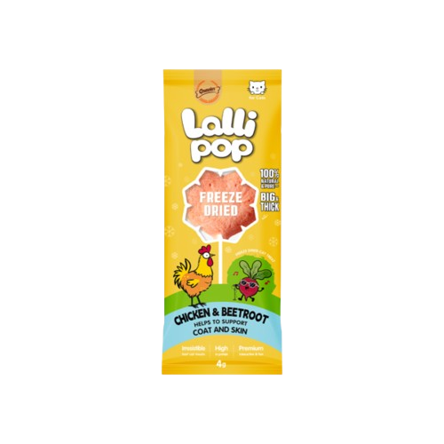 גנולרס Lallipop חטיף סוכריה על מקל בהקפאה יבשה בטעם עוף וסלק לחתולים