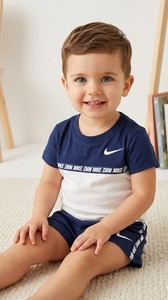 חליפת NIKE מקורית לילדים - סט קיץ כחול-לבן