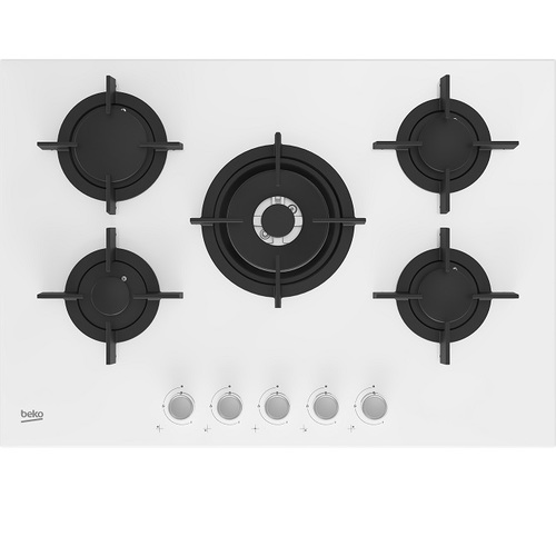 כיריים גז זכוכית 5 להבות Beko בקו HILW75222SW זכוכית לבנה