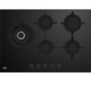 כיריים גז - 5 להבות Beko בקו HILL75222S זכוכית שחורה להבה צדדית
