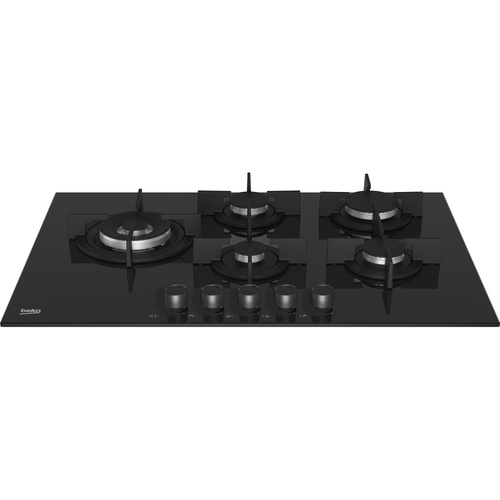 כיריים גז - 5 להבות Beko בקו HILL75222S זכוכית שחורה להבה צדדית