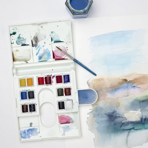 סט 14 צבעי מים בחצאי קוביות  COTMAN WATERCOLOUR (קופסת פלסטיק) דגם FIELD SET