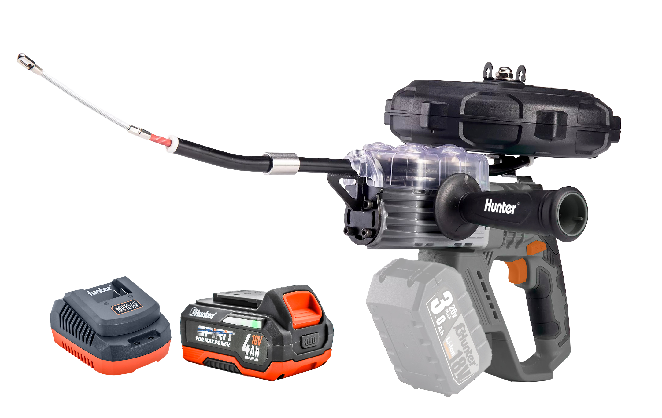 מכשיר שטלבנד נטען 18V Brushless עם כבל 30 מטר כולל סוללה 4 אמפר ומטען
