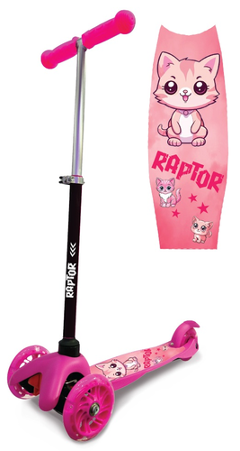 קורקינט 3 גלגלים לילדים דגם Raptor M3 עם גלגלי PU מאירים - חתול ורוד