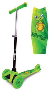 קורקינט 3 גלגלים לילדים דגם Raptor M3 עם גלגלי PU מאירים - צב ירוק