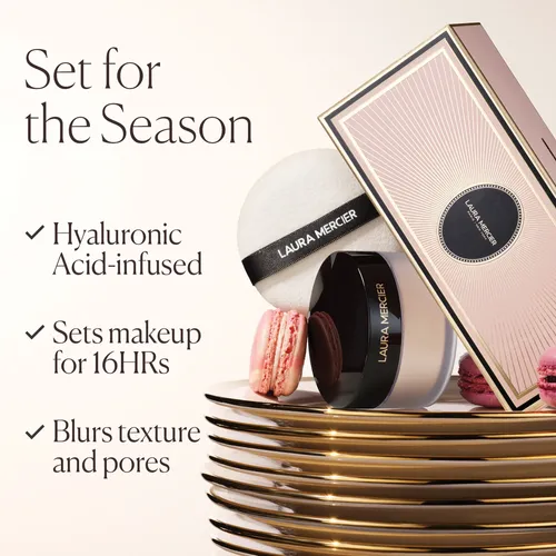 מארז פודרה ופודריה של לאורה מרסייה Laura Mercier Laura Mercier Indulgent Icons Ultra-Blur Translucent Loose Setting Powder + Puff 20g