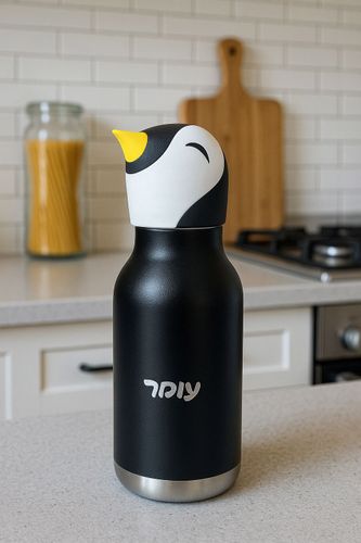 בקבוק תרמי נירוסטה בצורת חיות עם קש סיליקון - 460 מ